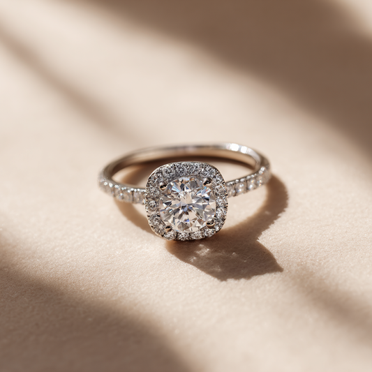 halo diamond ring in 9k setting