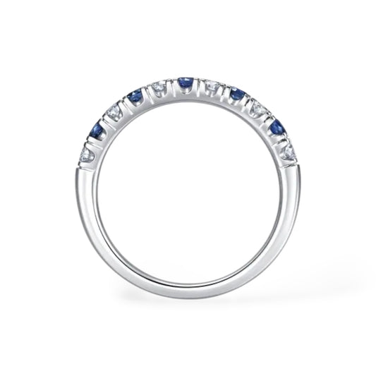 AME002 แหวนฮาล์ฟเอเทอร์นิตี้เพชรสังเคราะห์ สีน้ำเงิน 0.05ct (2.3mm) DE VS VVS IDEAL/EX/EX