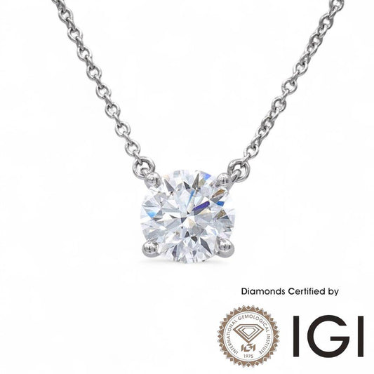 ASH023 Solitaire 18K Lab Grown Diamond Pendant D VVS1 VVS2 3EX IGI Certified - Madison Avenue Diamond
