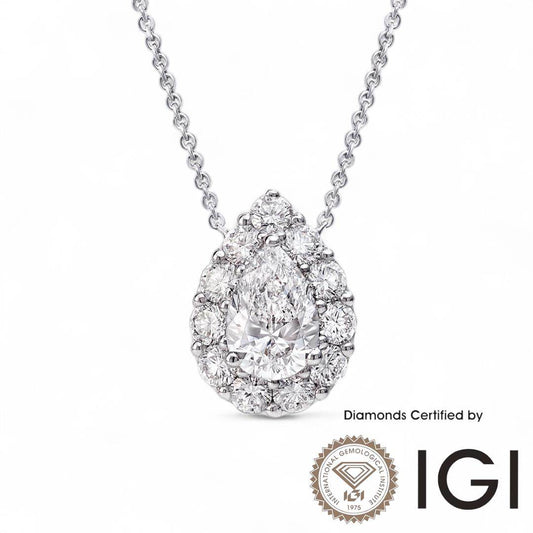 ASH034 Pear Lab Grown Diamond Pendant 18K D VVS1 VVS2 2EX IGI Cert - Madison Avenue Diamond