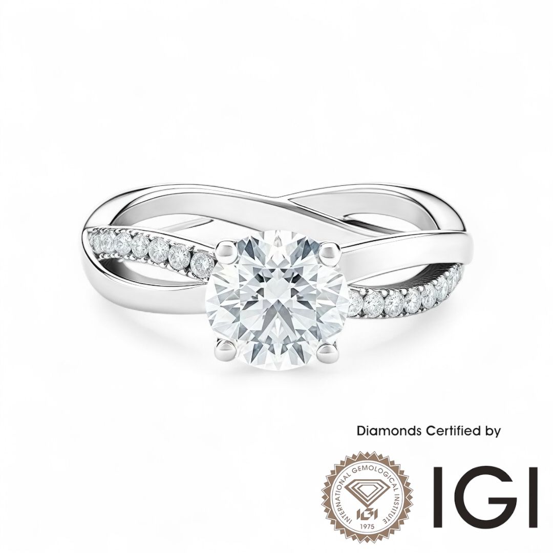 ASH050 Sidestone Lab Grown Diamond Ring D VVS1 VVS2 3EX IGI Certified