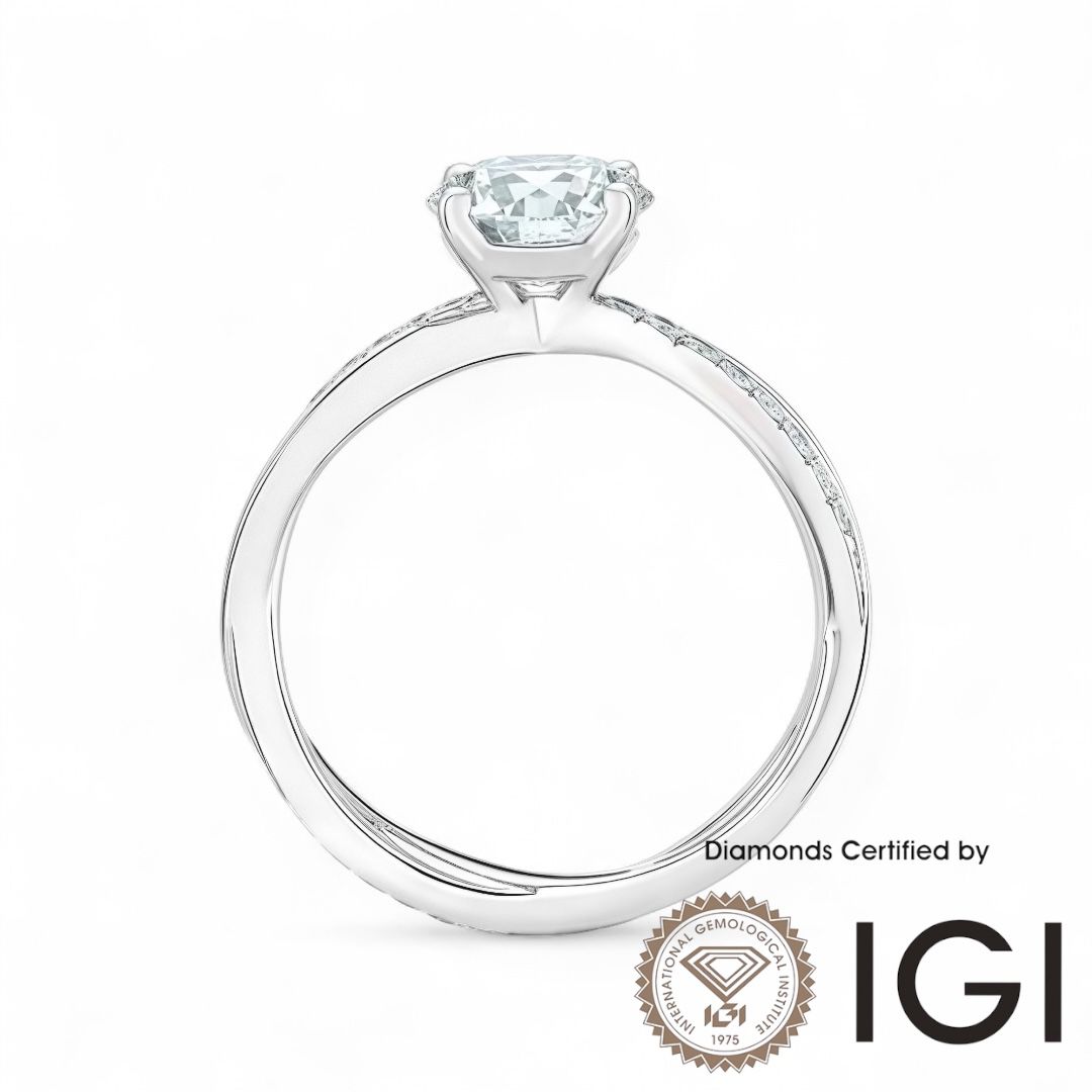 ASH050 Sidestone Lab Grown Diamond Ring D VVS1 VVS2 3EX IGI Certified