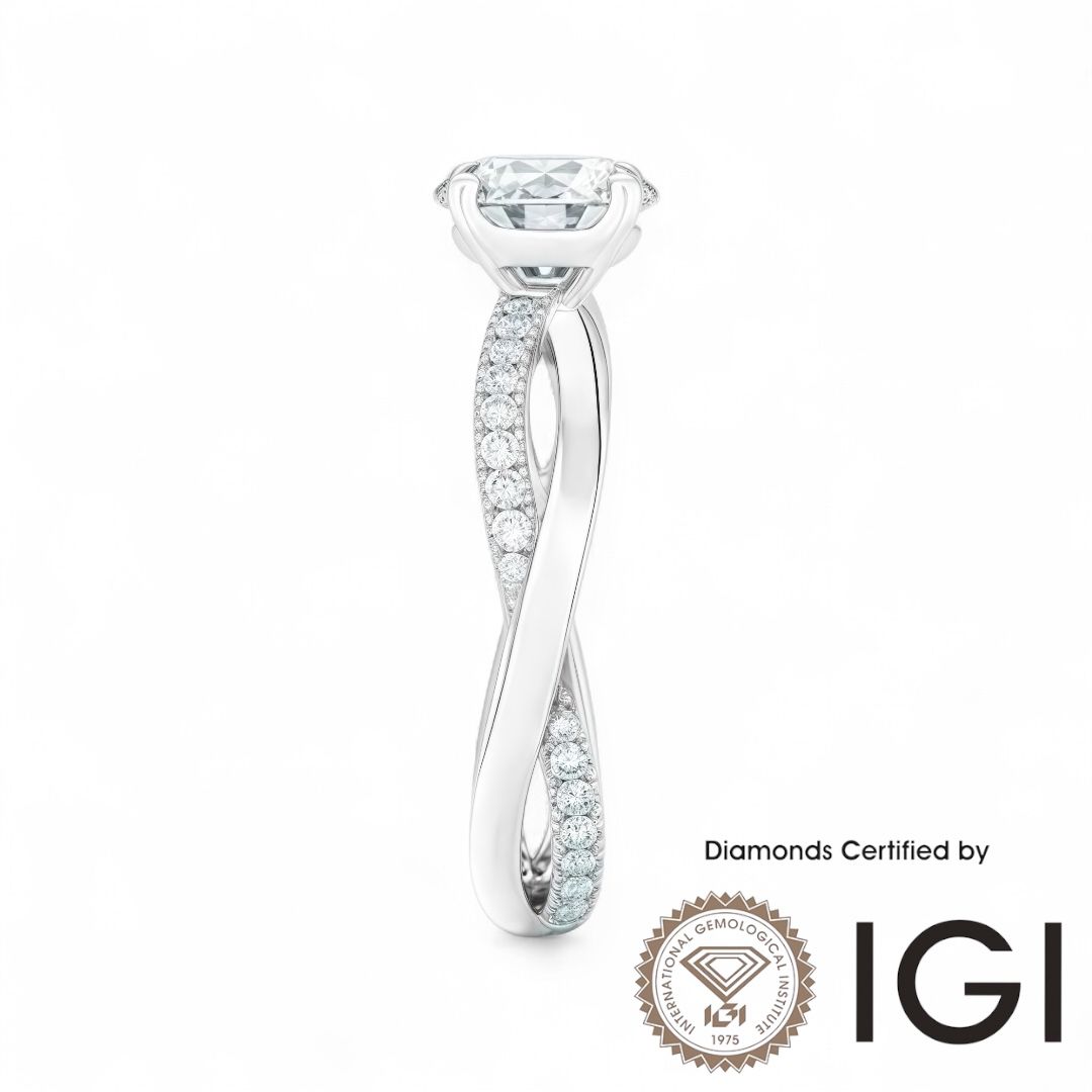 ASH050 Sidestone Lab Grown Diamond Ring D VVS1 VVS2 3EX IGI Certified
