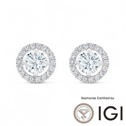 ASH053 Halo . Lab Grown Diamond . Earring , 18K, D, VVS1, VVS2, 3EX, IGI Cert - Madison Avenue Diamond