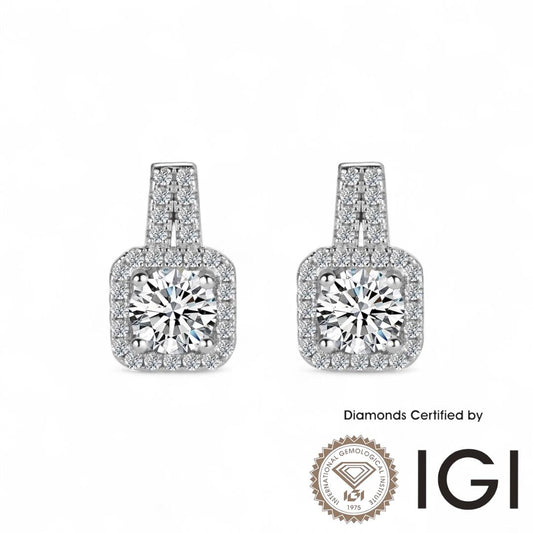 ASH055 Halo . 實驗室培育鑽石.耳環,18K 白金,D、VVS1、VVS2、3EX 、IGI 認證