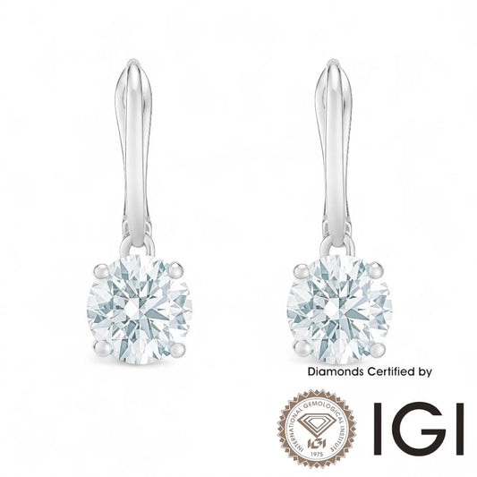 ASH056 圓形實驗室培育鑽石耳墜,18K 白金,D、VVS1、VVS2、3EX IGI 認證