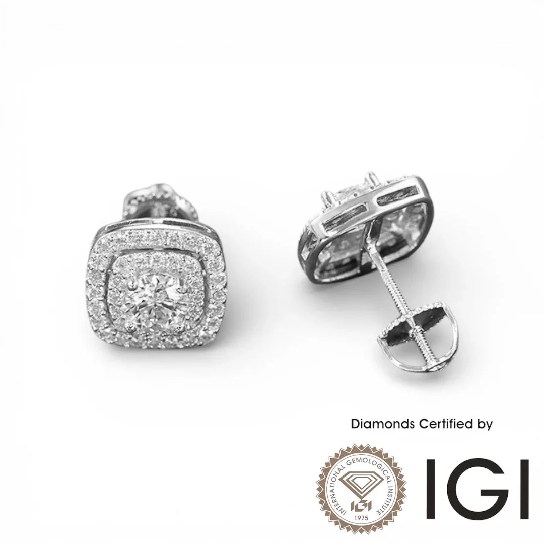 ASH065 Halo Lab Grown Diamond Earring 18K D VVS1 VVS2 3EX IGI Cert