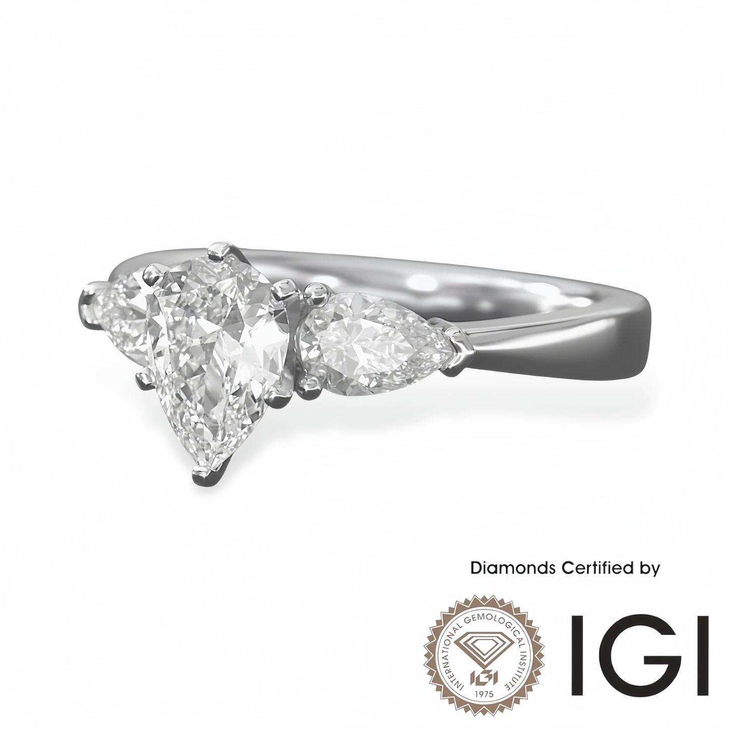 ASH085 Pear Cut Lab Grown Diamond Sidestone Ring 9K D VVS1 VVS2 2EX IGI Certified