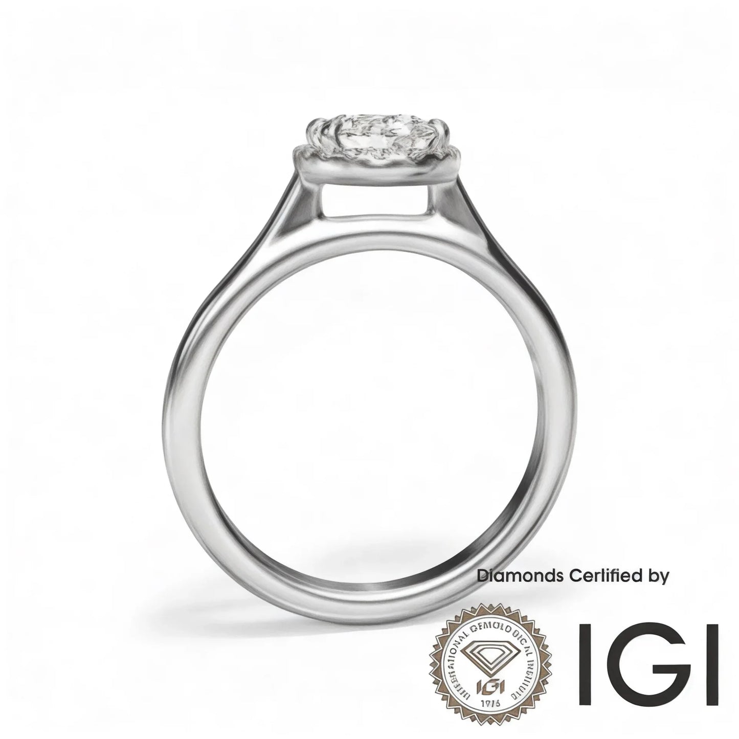 ASH105 Oval Cut Lab Grown Diamond Halo Ring 18K D VVS1 VVS2 2EX IGI Certified