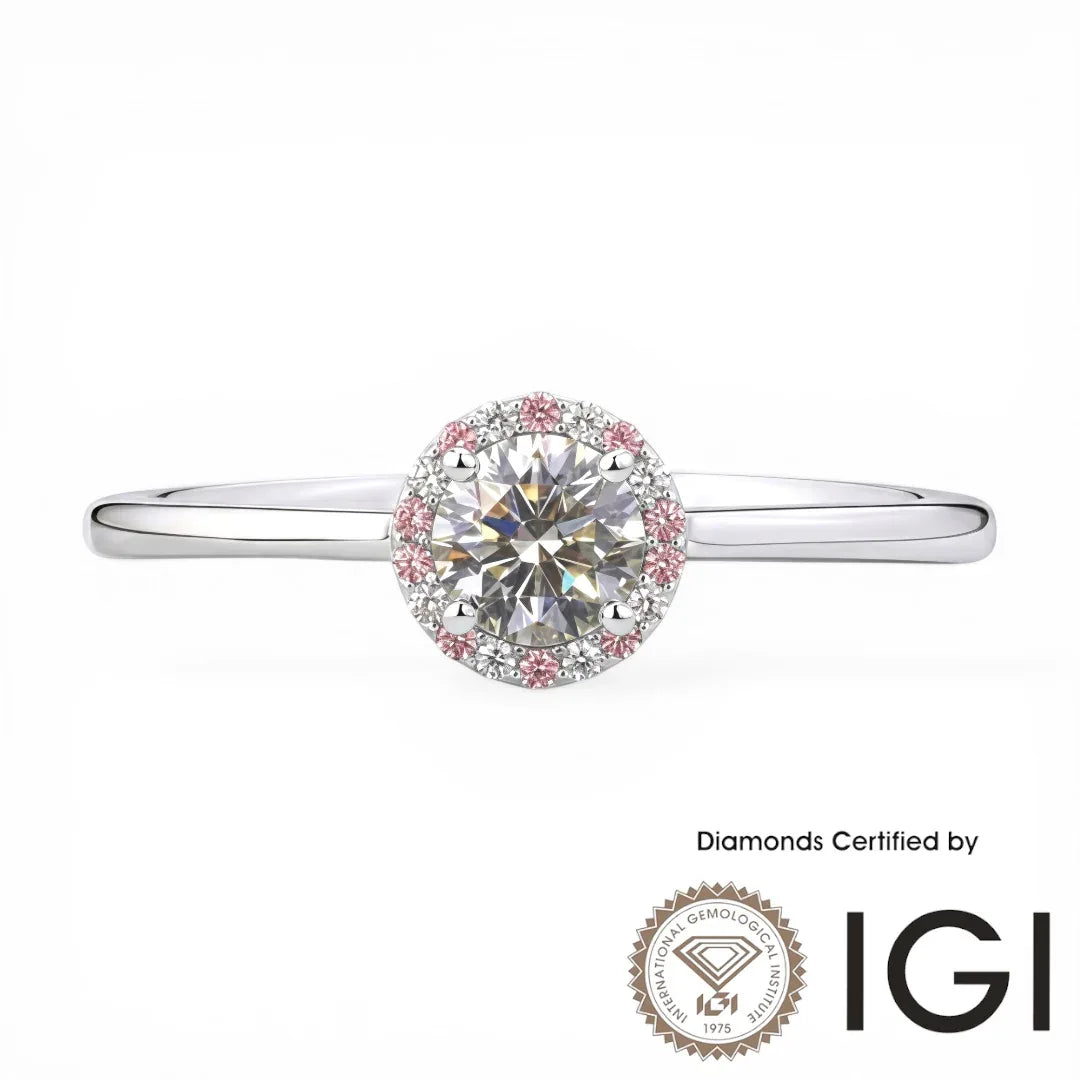 ASH025P Pink Halo Lab Grown Diamond Ring D VVS1 VVS2 3EX IGI Certified