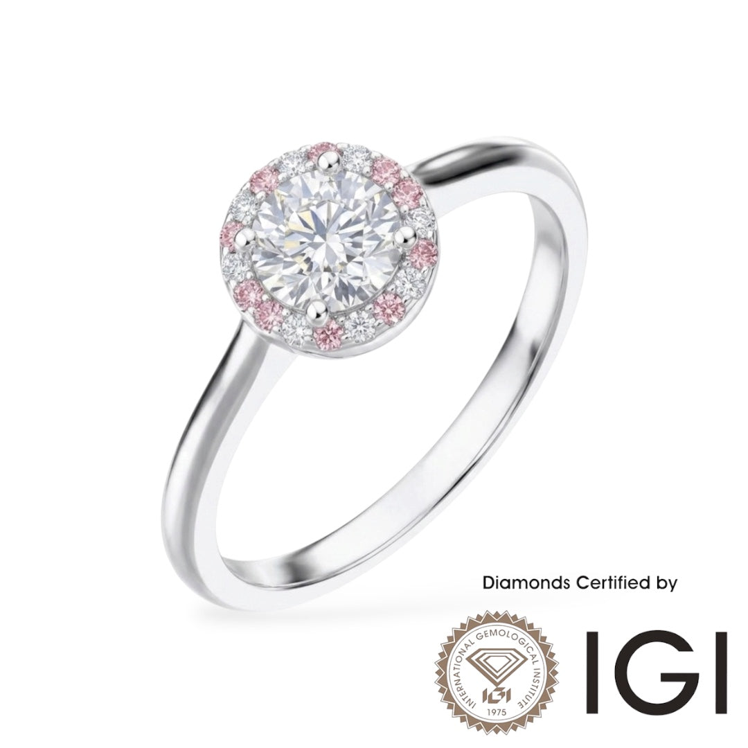 Ashe Iconic Collection ASH025P Pink Halo Lab Grown Diamond Ring D, VVS1, VVS2, 3EX IGI Certified