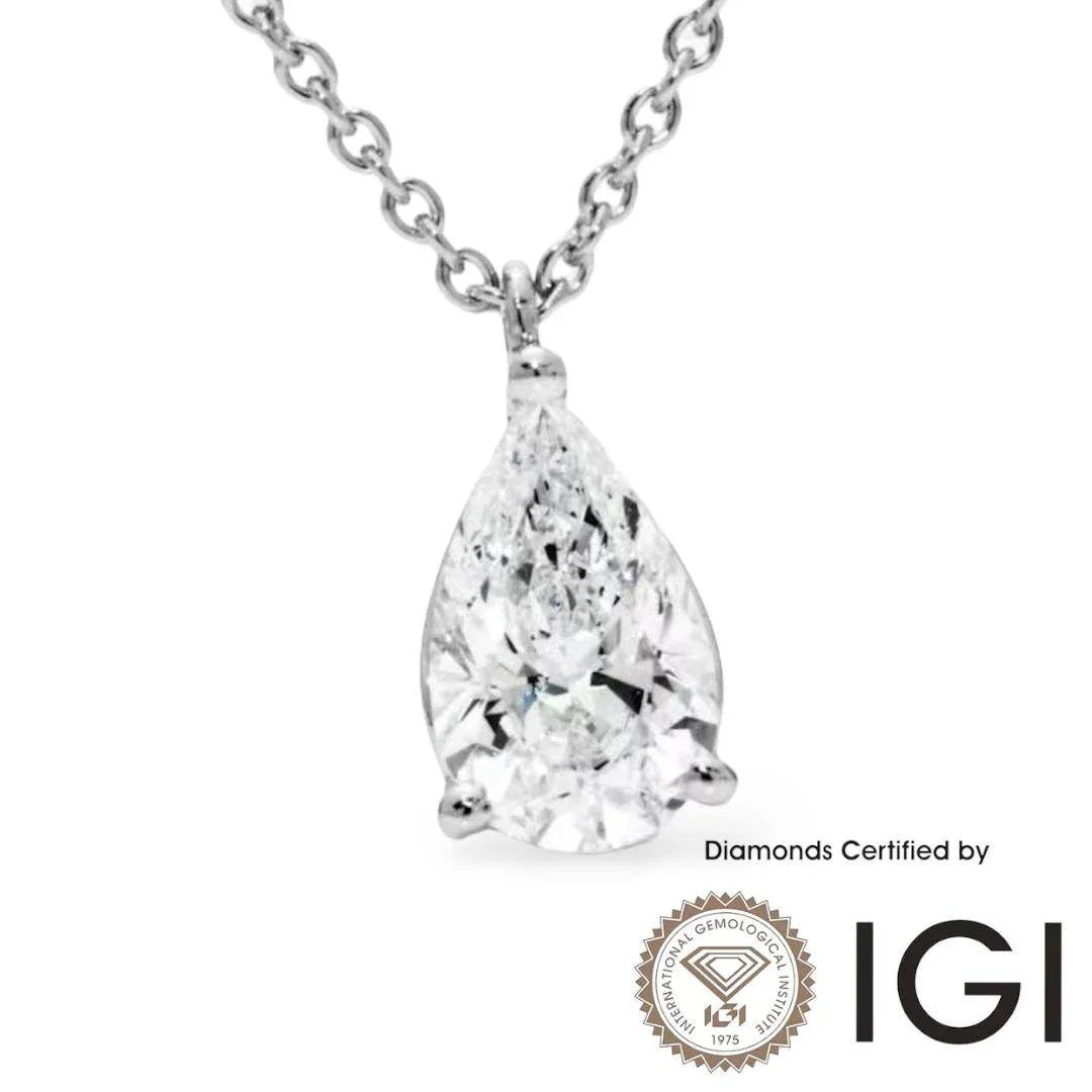 ASH033 Pear Lab Grown Diamond Pendant D VVS1 VVS2 2EX IGI Certified - Madison Avenue Diamond
