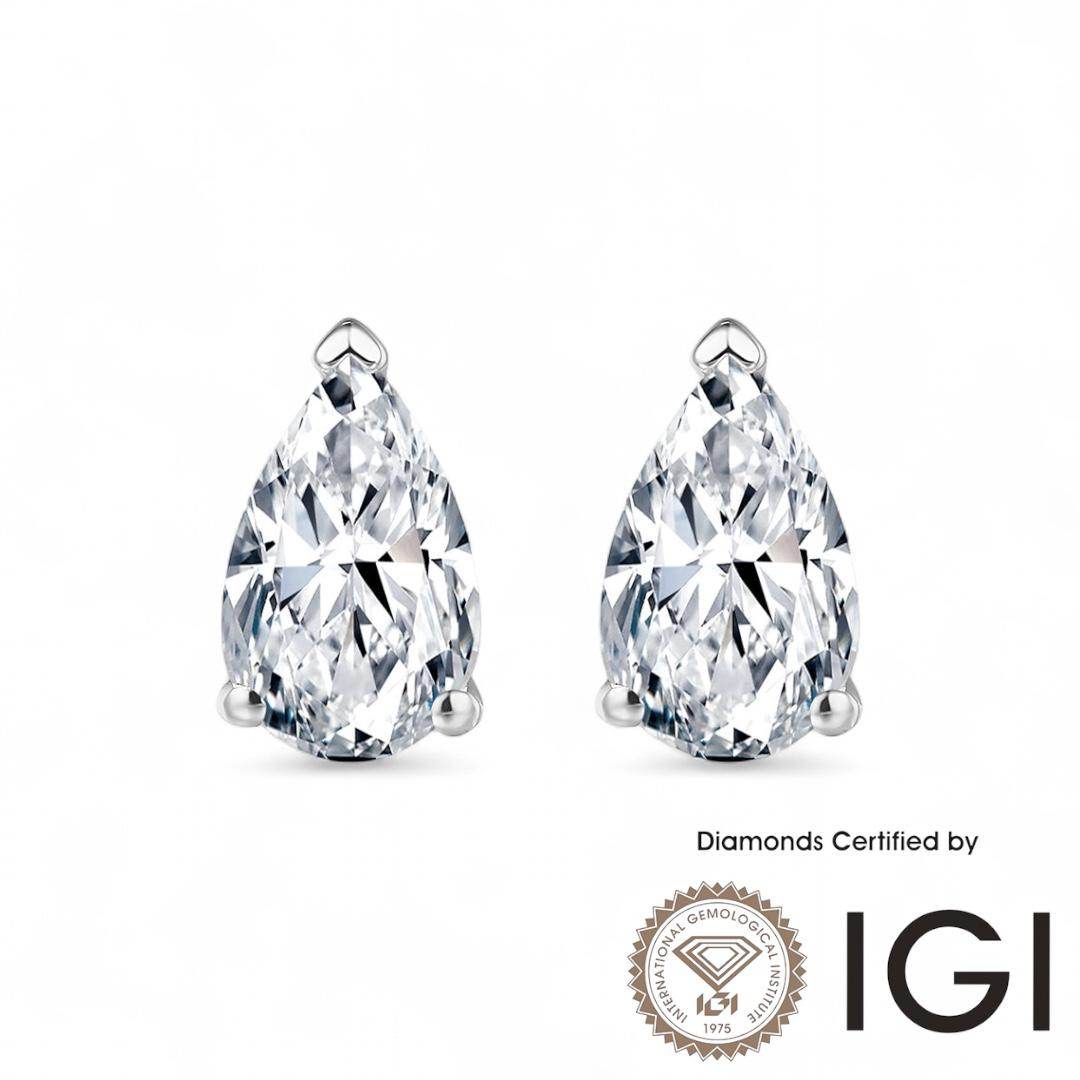 ASH035 Pear Lab Grown Diamond Earring D VVS1 VVS2 2EX IGI Certified - Madison Avenue Diamond
