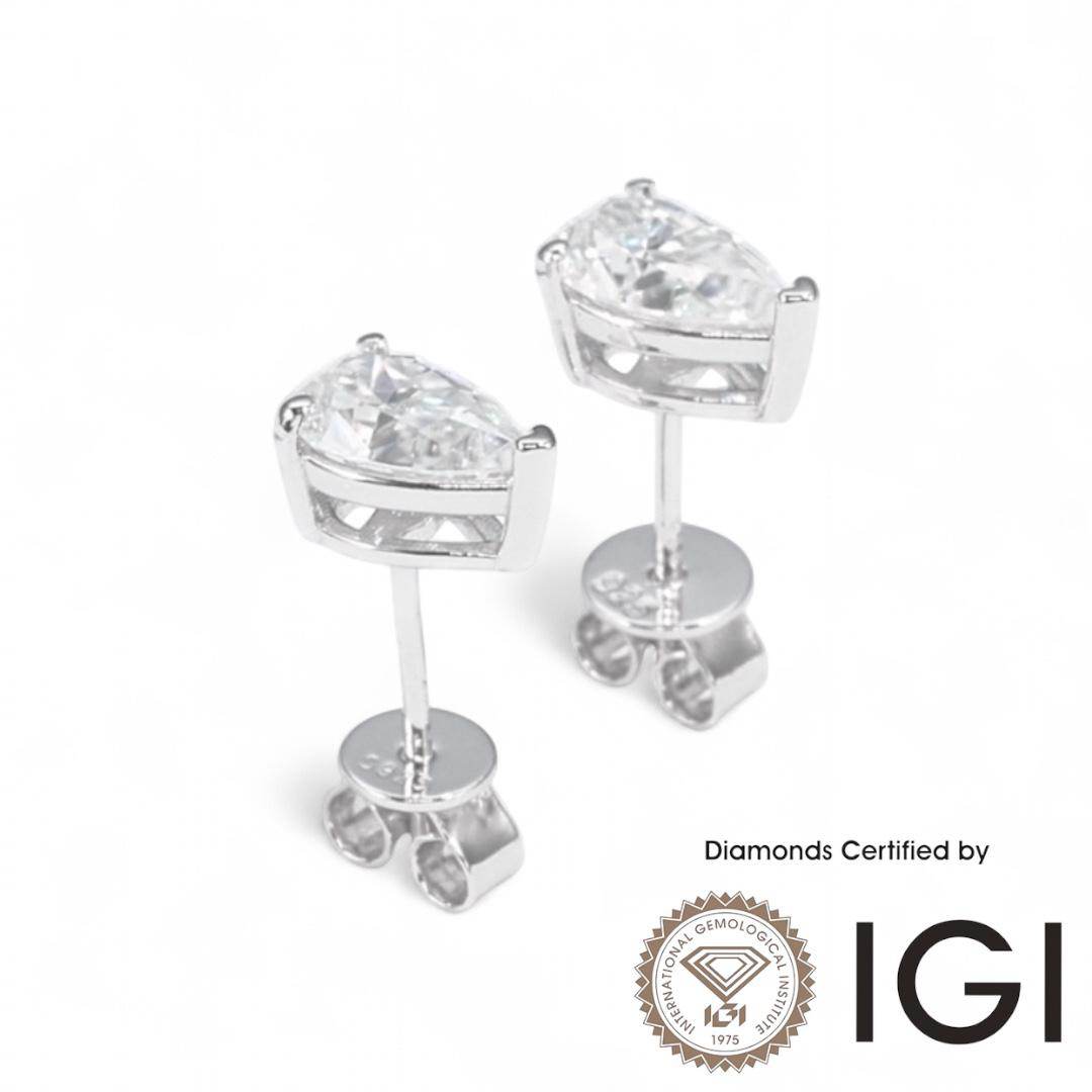 ASH035 Pear Lab Grown Diamond Earring D VVS1 VVS2 2EX IGI Certified - Madison Avenue Diamond