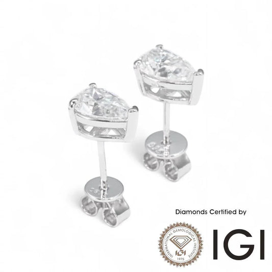 ASH035 Pear . Lab-Grown Diamond . Earring, D, VVS1, VVS2, 2EX, IGI Certified - Madison Avenue Diamond