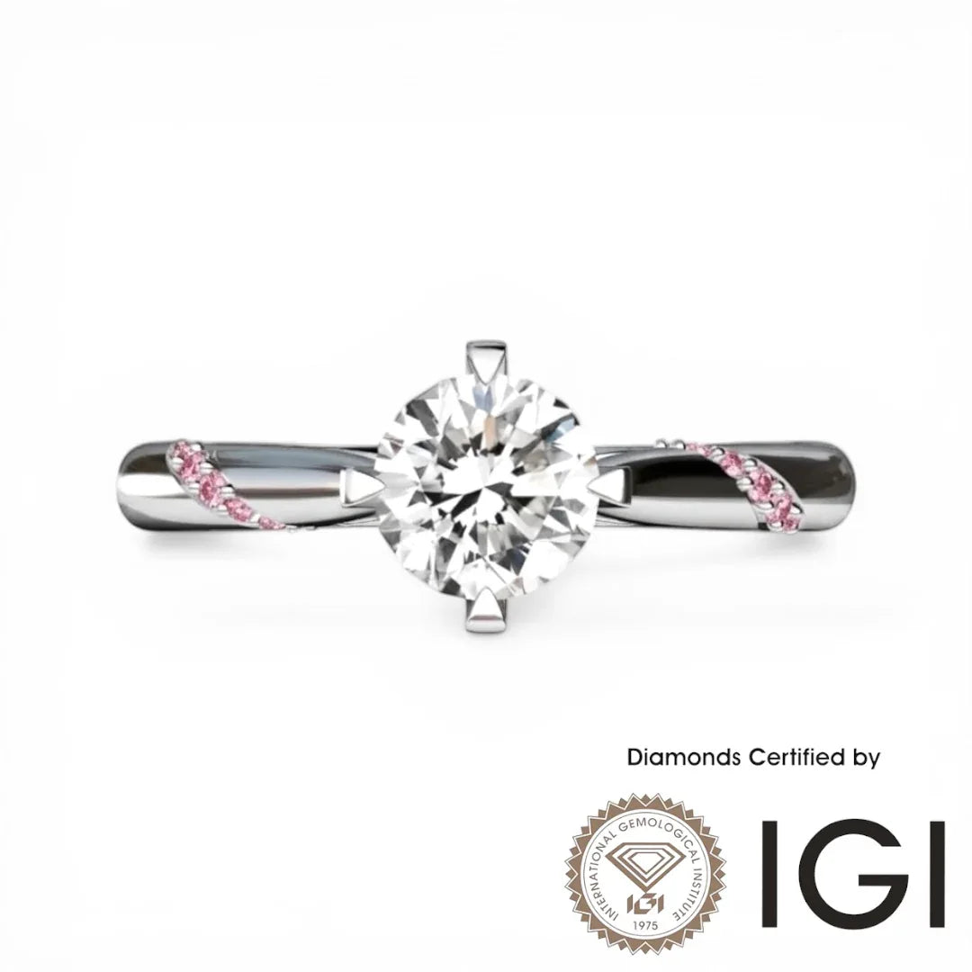 ASH045P Pink Sidestone Lab Grown Diamond Ring D VVS1 VVS2 3EX IGI Certified