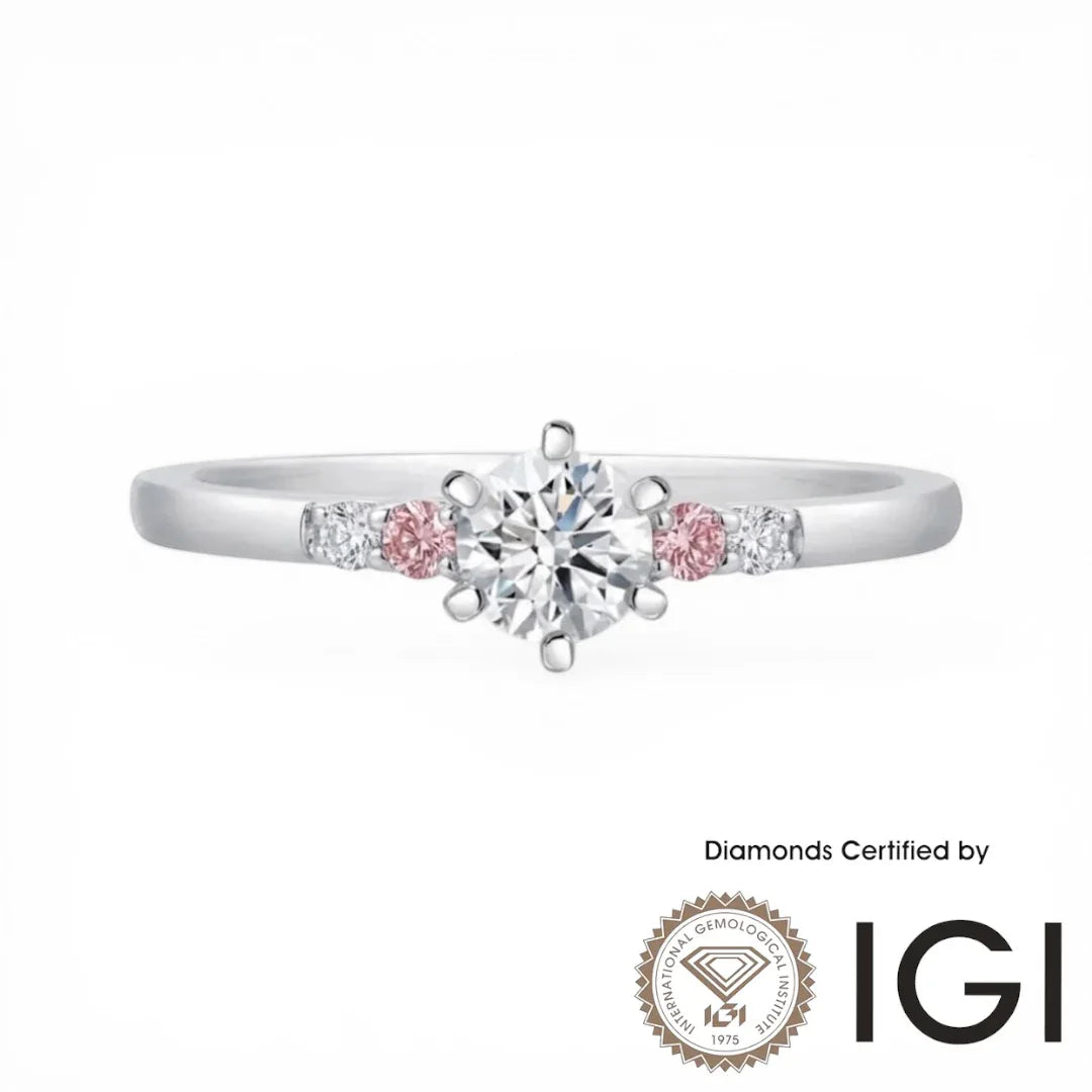 ASH046P Pink Sidestone Lab Grown Diamond Ring D VVS1 VVS2 3EX IGI Certified