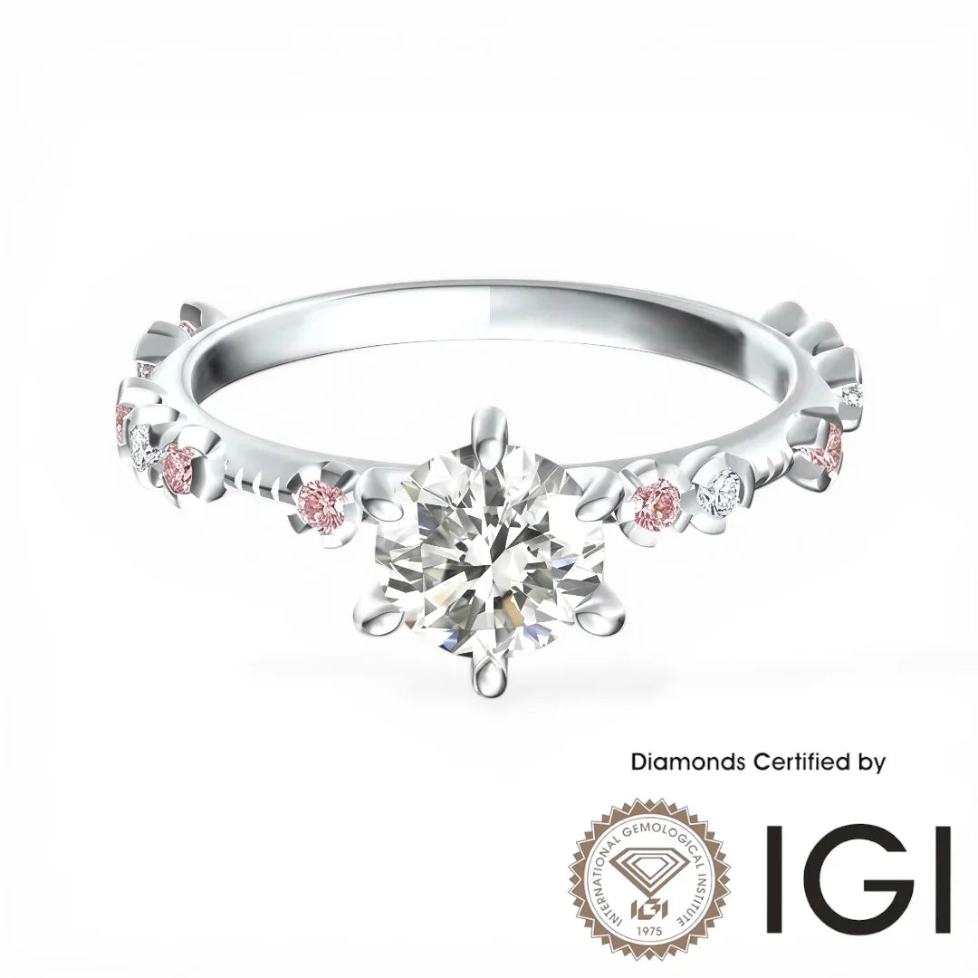 ASH048P Pink Sidestone Lab Grown Diamond Ring D VVS1 VVS2 3EX IGI Certified