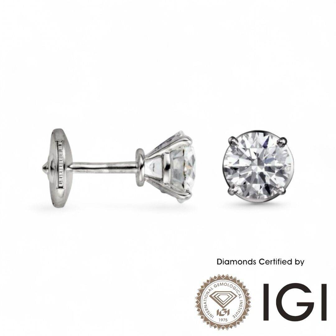 ASH036 Solitaire Lab Grown Diamond Earring D VVS1 VVS2 3EX IGI Cert - Madison Avenue Diamond