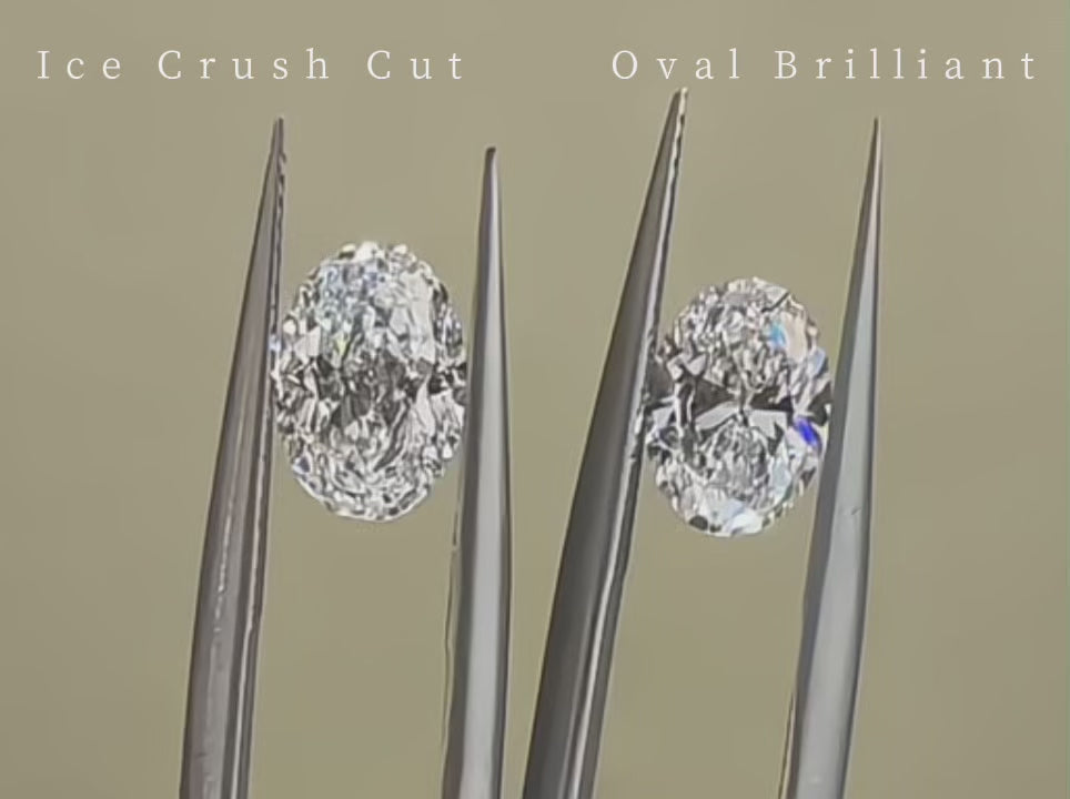 Oval brilliant and crushed ice lab-grown diamonds side by side