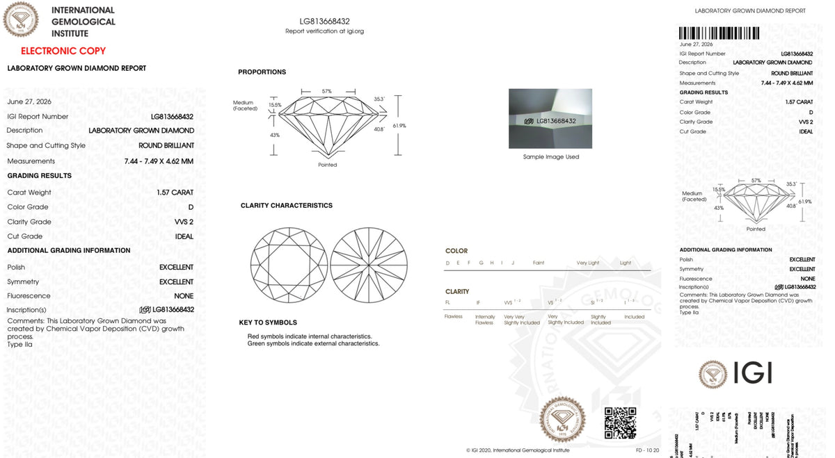 現貨 – 1.5克拉 D, VVS2, IDEAL, EX, EX, IGI認證, 9K 培育鑽石項鍊
