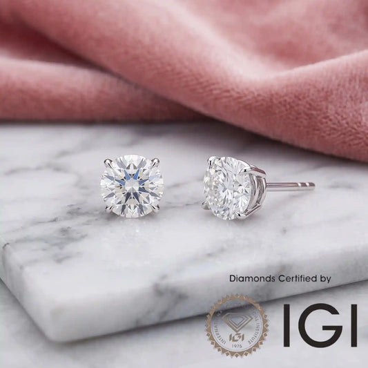 【期間限定】 1卡 (共2.0ct) .培育鑽石.耳環 , D、VVS2、3EX、IGI 認證 , 9K耳釘 