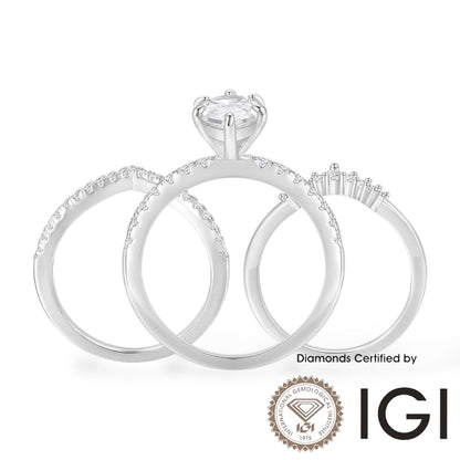 AME039 Marquise Cut Lab Grown Diamond Bridal Ring 3 Piece Ring Set, D, VVS1, VVS2, 2EX, IGI Certified