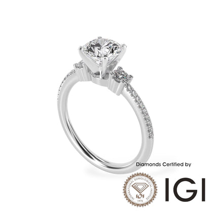 AME058 Sidestone Lab-Grown Diamond Ring D VVS1 VVS2 3EX IGI certified