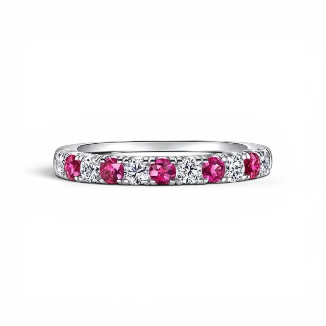 AME003 0.05ct (2.3mm) ルビー ハーフエタニティ 人工ダイヤモンドリング DE VS VVS 3EX