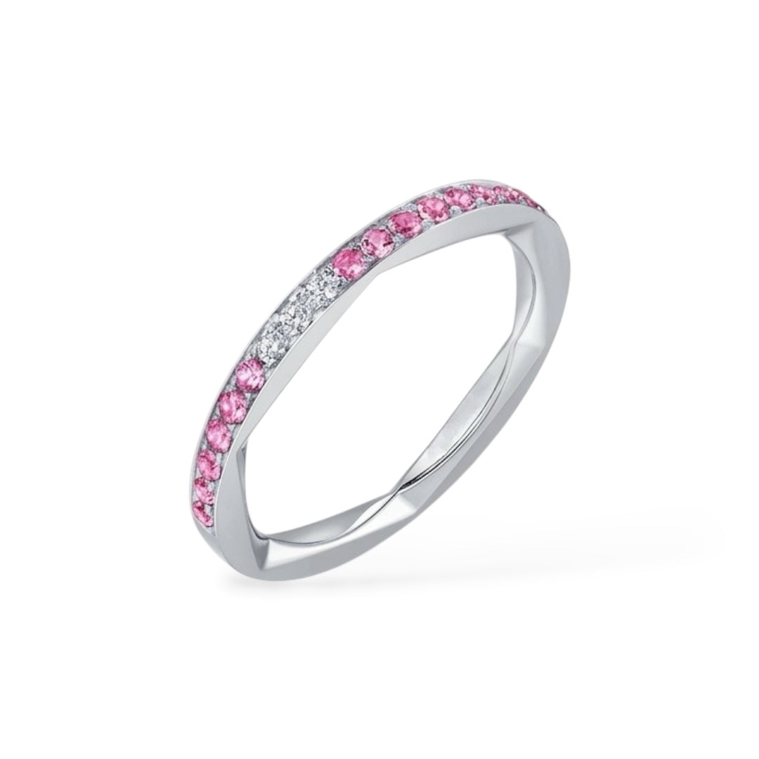 AME004 0.01ct (1.5mm) ピンク ハーフエタニティ 人工ダイヤモンドリング DE VS VVS 3EX