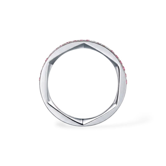 AME004 0.01ct (1.5mm) แหวนเพชรสังเคราะห์ ประดับพลอยสีชมพู แบบฮาล์ฟเอเทอร์นิตี้ DE VS VVS IDEAL/EX/EX
