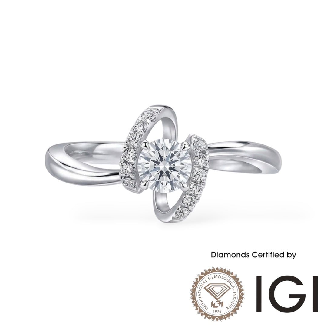 AMELEY Collection AME005 Sidestone Lab Grown Diamond Ring D, VVS1, VVS2, 3EX IGI Certified , 18K / 9K WHITE GOLD