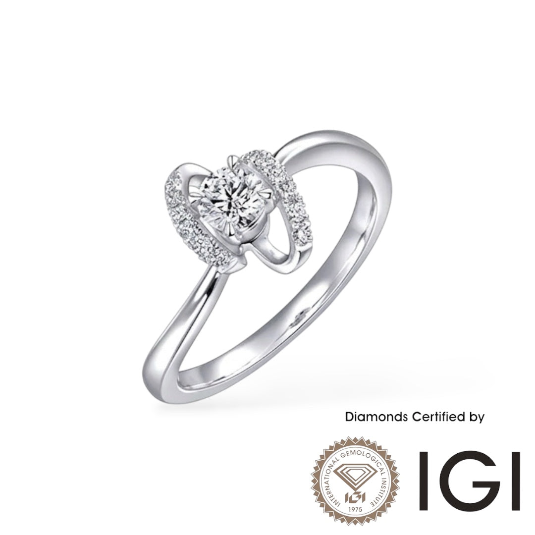 AMELEY Collection AME005 Sidestone Lab Grown Diamond Ring D, VVS1, VVS2, 3EX IGI Certified , 18K / 9K WHITE GOLD