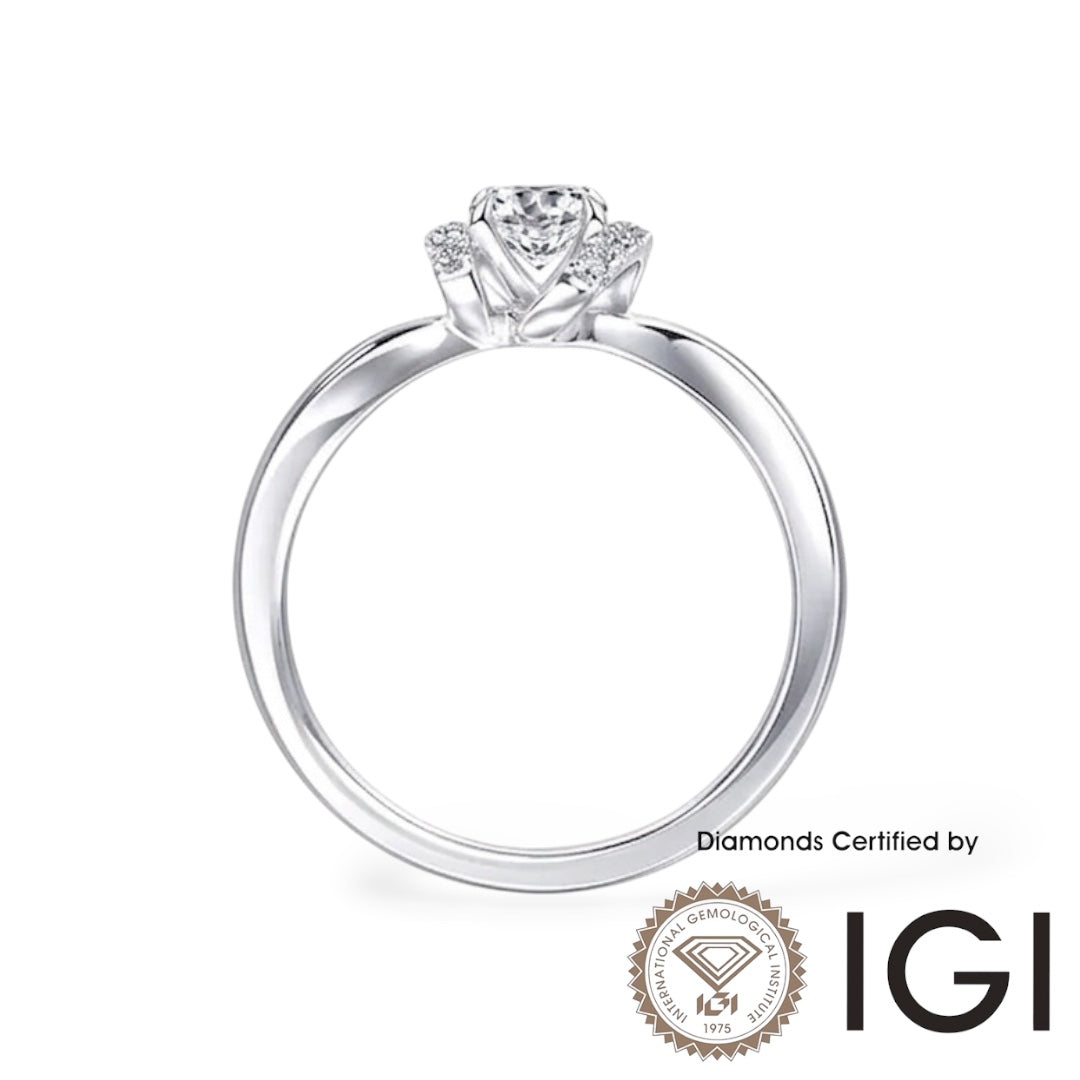 AMELEY Collection AME005 Sidestone Lab Grown Diamond Ring D, VVS1, VVS2, 3EX IGI Certified , 18K / 9K WHITE GOLD