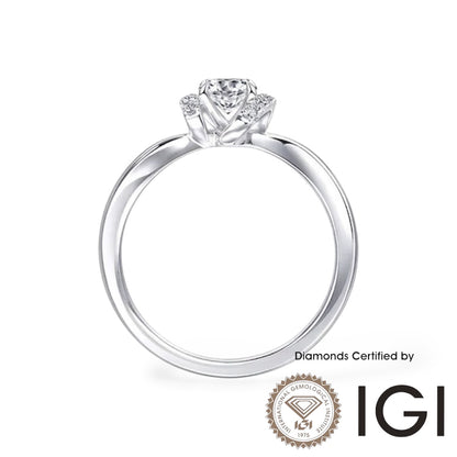AMELEY Collection AME005 Sidestone Lab Grown Diamond Ring D, VVS1, VVS2, 3EX IGI Certified , 18K / 9K WHITE GOLD