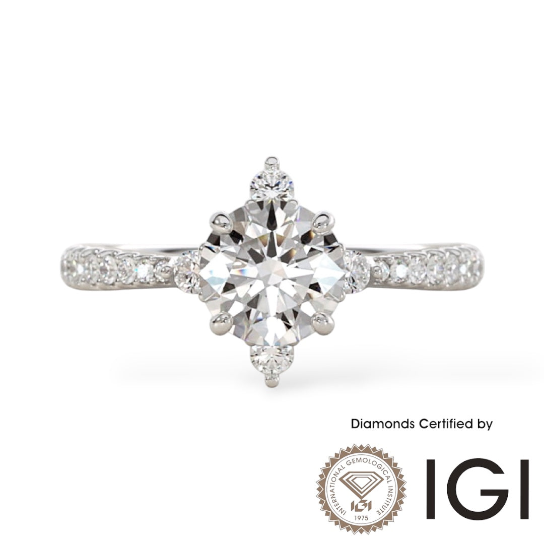 AME021 Halo Lab Grown Diamond Ring D VVS1 VVS2 3EX IGI Certified