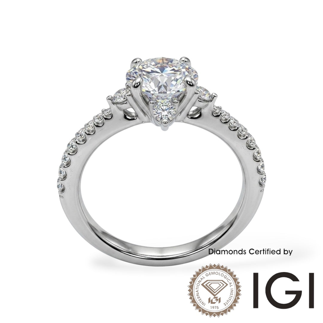 AME021 Halo Lab Grown Diamond Ring D VVS1 VVS2 3EX IGI Certified