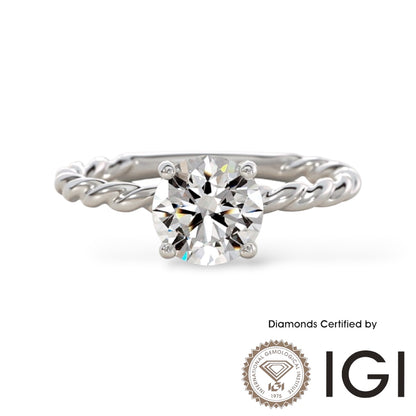 AME025 Solitaire Lab-Grown Diamond Ring, D, VVS1, VVS2, 3EX, IGI Certified