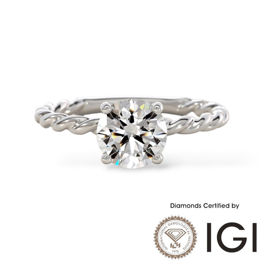 AME025 Solitaire Lab-Grown Diamond Ring, D, VVS1, VVS2, 3EX, IGI Certified