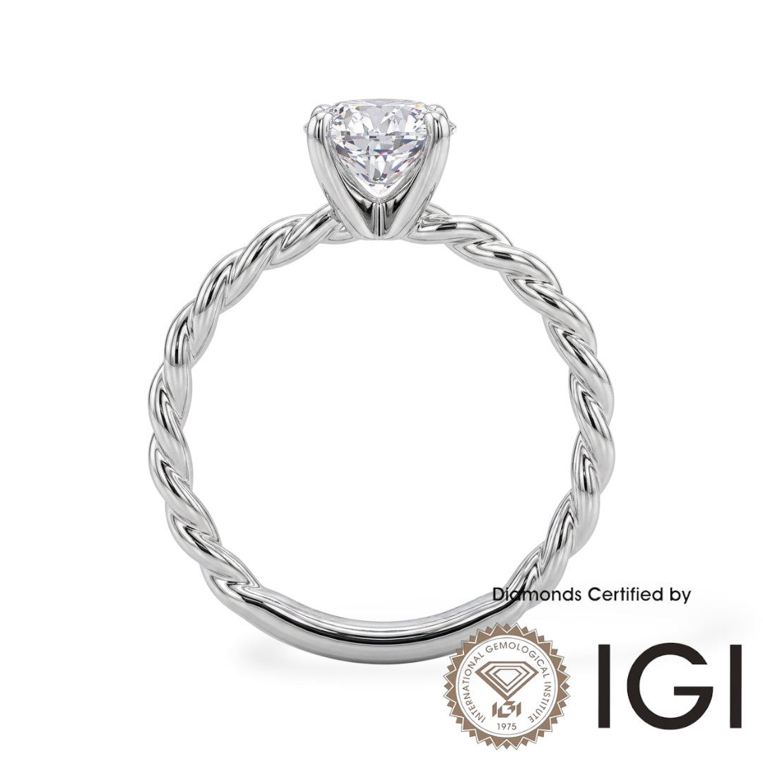 AME025 Solitaire Lab-Grown Diamond Ring, D, VVS1, VVS2, 3EX, IGI Certified