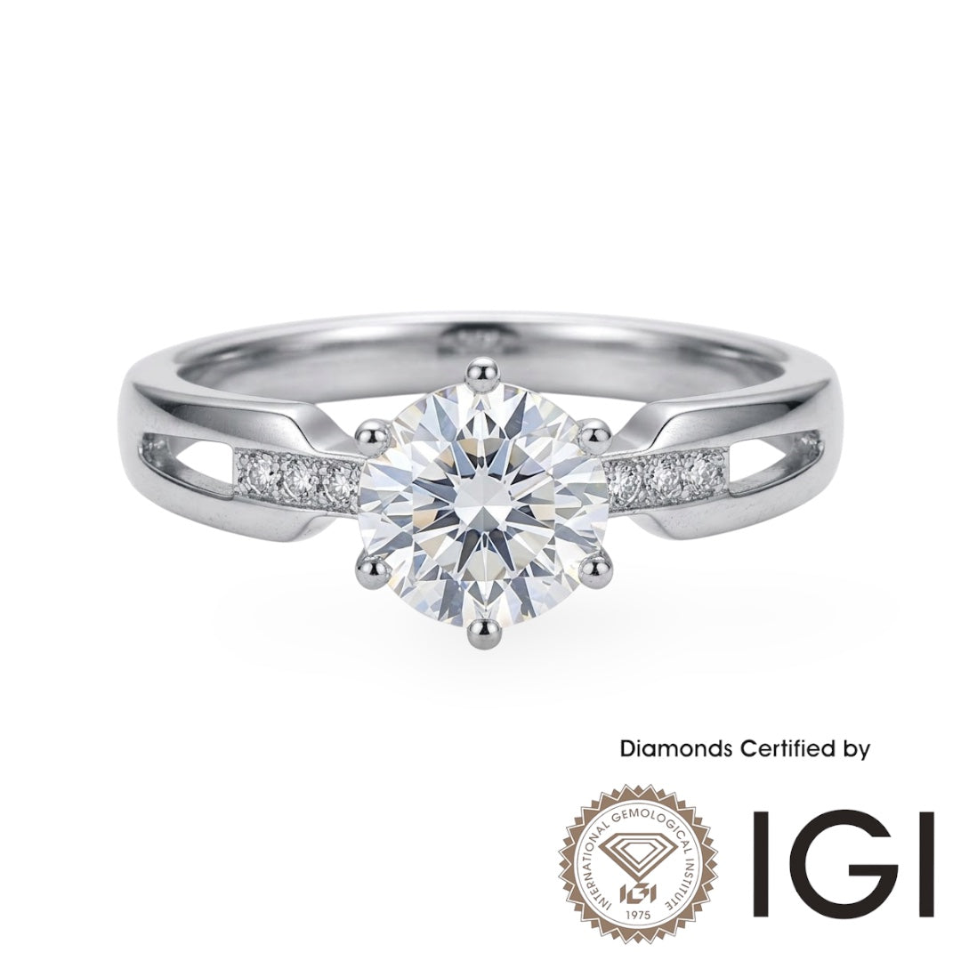 Anello con Diamante Coltivato in Laboratorio Sidestone AME070 D VVS1 VVS2 3EX Certificato IGI