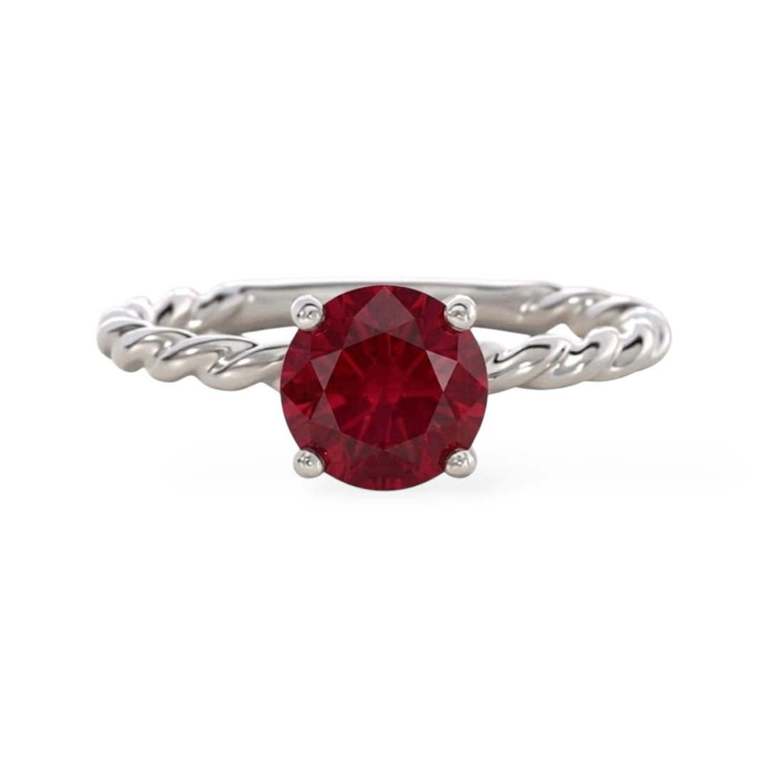 AMI003 Solitaire Lab-Grown Ruby Ring
