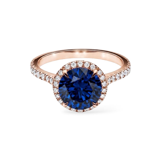 AMI012B Anello Halo con Zaffiro Blu Coltivato in Laboratorio