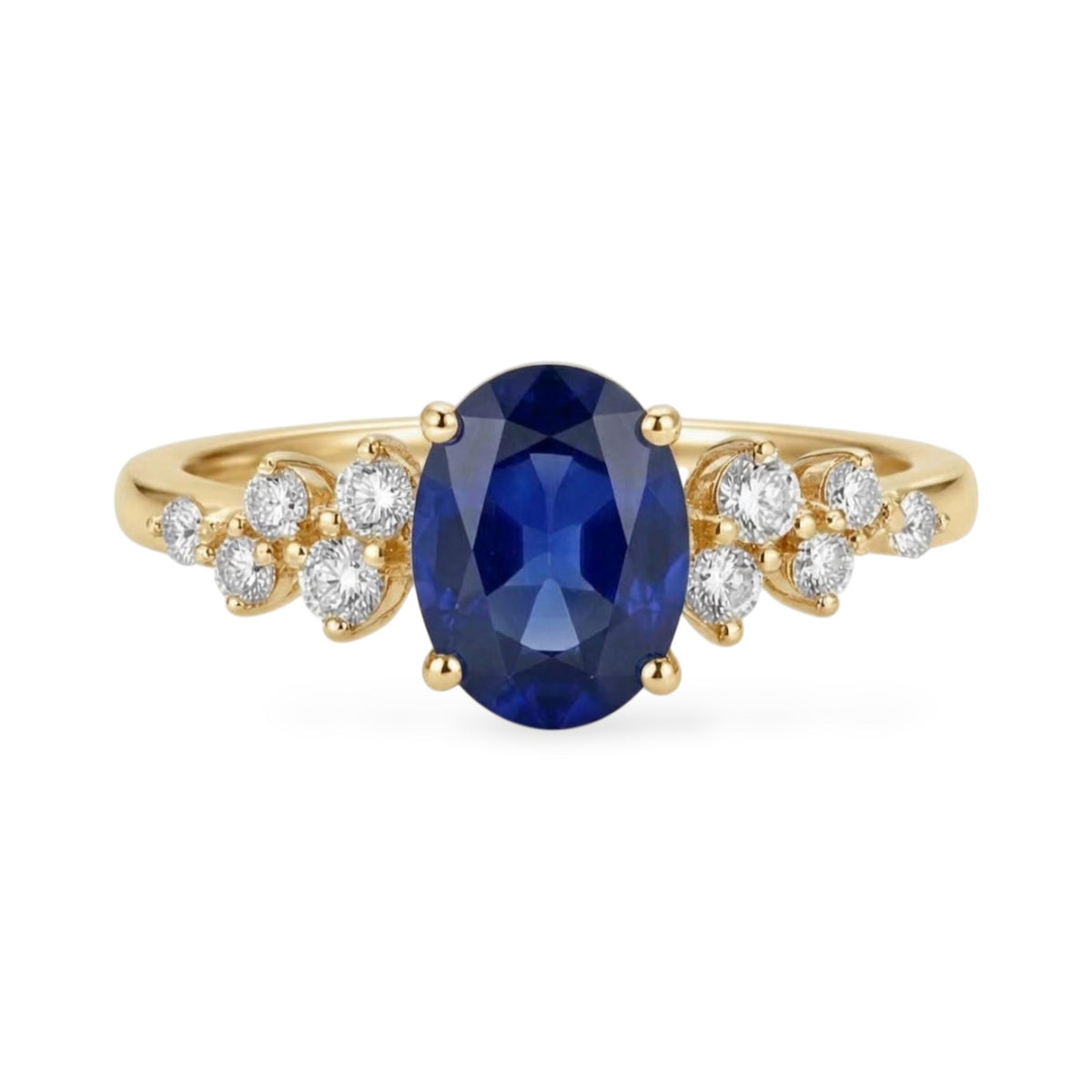 Anello AMI072B con Zaffiro Blu Ovale Coltivato in Laboratorio e Pietre Laterali