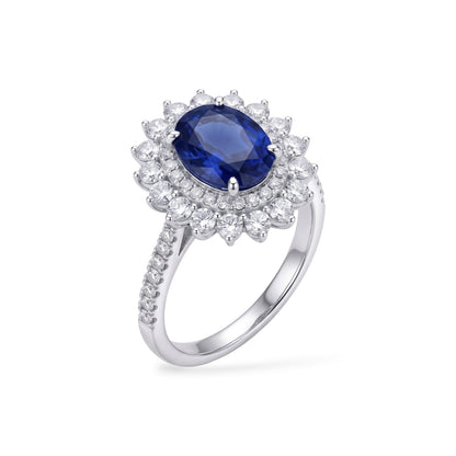 AMI076B Oval Cut Lab-Grown Blue Sapphire Halo Ring