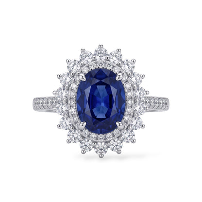 AMI076B Oval Cut Lab-Grown Blue Sapphire Halo Ring