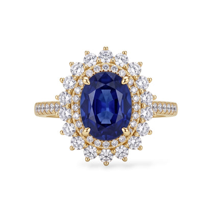 AMI076B Oval Cut Lab-Grown Blue Sapphire Halo Ring