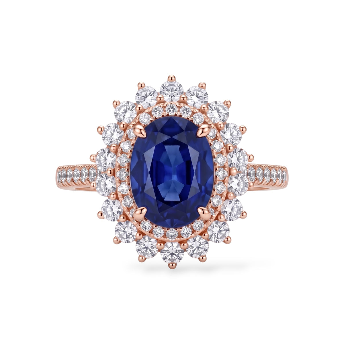 AMI076B Oval Cut Lab-Grown Blue Sapphire Halo Ring