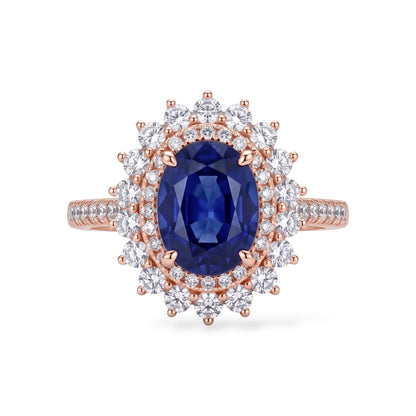 AMI076B Oval Cut Lab-Grown Blue Sapphire Halo Ring
