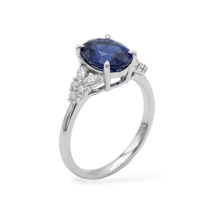 AMI079B Oval Cut Lab-Grown Blue Sapphire Sidestone Ring